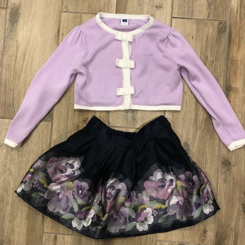 Toddler girls Janie and Jack skirt cardigan set.